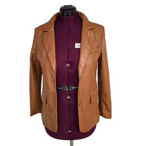 Love Tree Cognac Brown Faux Leather Blazer Jacket